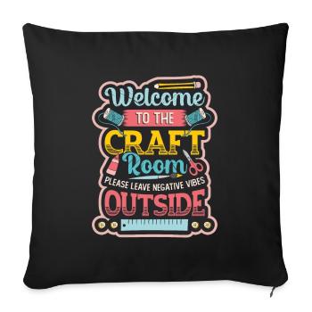 Craft rooms, artists, craftsmen, yarn, crochet. - Sofa pillowcase 17,3'' x 17,3'' (45 x 45 cm) - black - Front