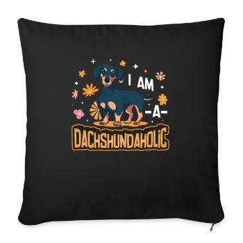 Je suis un teckel accro, teckel. - Housse de coussin décorative 45 x 45 cm - noir - Devant
