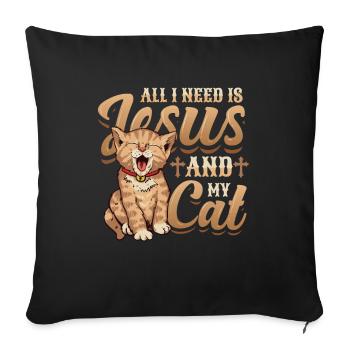 All I need is Jesus and my cat - Sofa pillowcase 17,3'' x 17,3'' (45 x 45 cm) - black - Front
