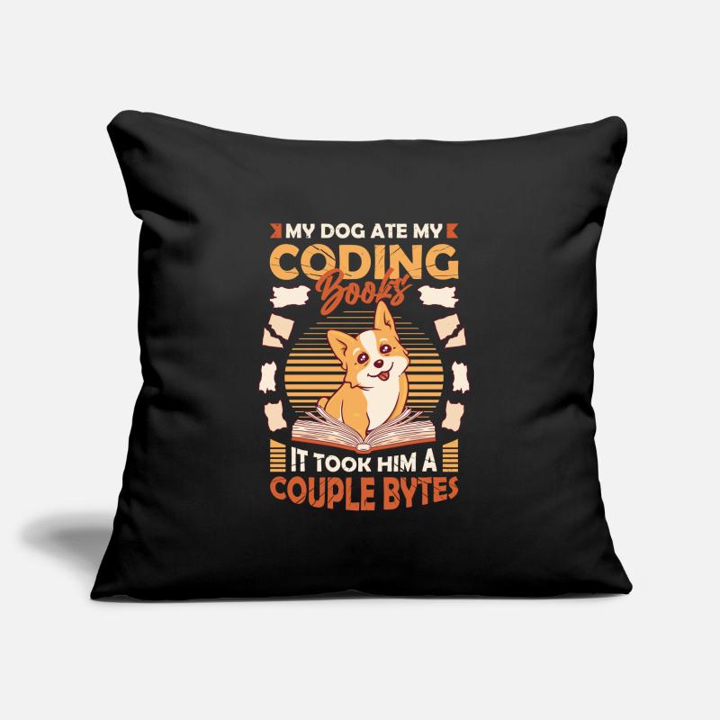 Dog Bytes Code Computer Joke Programmation Housse de coussin décorative 45 x 45 cm