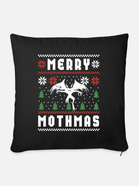 Mothman Hässlicher Weihnachtspullover Merry Mothmas - Sofakissenbezug 45 x 45 cm - Schwarz