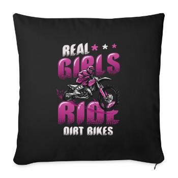 Les vraies filles conduisent des motos hors route, motocross féminin - Housse de coussin décorative 45 x 45 cm - noir - Devant