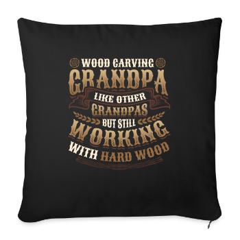 Sculpture sur bois Grand-père Charpentier Travail du bois - Housse de coussin décorative 45 x 45 cm - noir - Devant