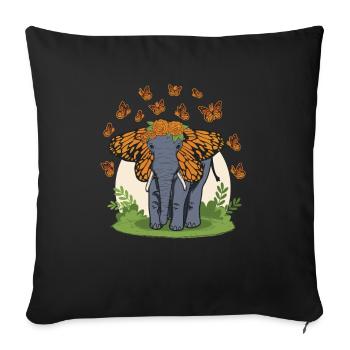 Elephant, butterfly ears, elephant lovers. - Sofa pillowcase 17,3'' x 17,3'' (45 x 45 cm) - black - Front