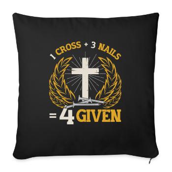Religieux, 1 croix, 3 clous, 4 Jésus, donné - Housse de coussin décorative 45 x 45 cm - noir - Devant