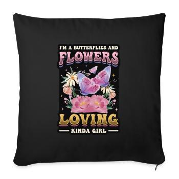 J’aime les papillons et les fleurs - Housse de coussin décorative 45 x 45 cm - noir - Devant