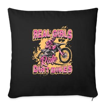 Les vraies filles conduisent des motos hors route, motocross féminin - Housse de coussin décorative 45 x 45 cm - noir - Devant