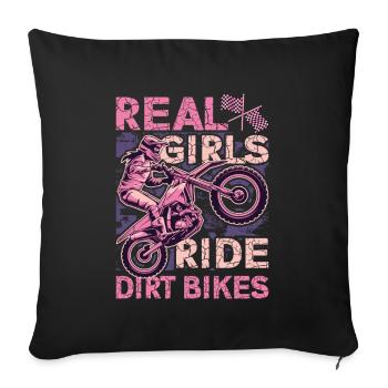 Les vraies filles conduisent des motos hors route, motocross féminin - Housse de coussin décorative 45 x 45 cm - noir - Devant