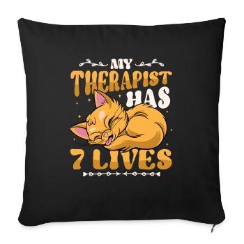 Mon thérapeute a 7 vies, amoureux des chats - Housse de coussin décorative 45 x 45 cm - noir - Devant