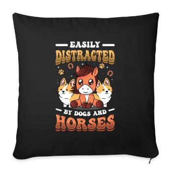 Easily distracted by dogs and horses - Sofa pillowcase 17,3'' x 17,3'' (45 x 45 cm) - black - Front