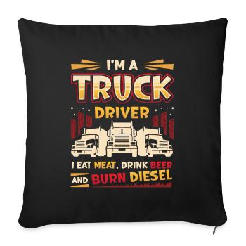 Lkw-Fahrer isst Fleisch und trinkt Bier - Sofakissenbezug 45 x 45 cm - Schwarz - Vorne