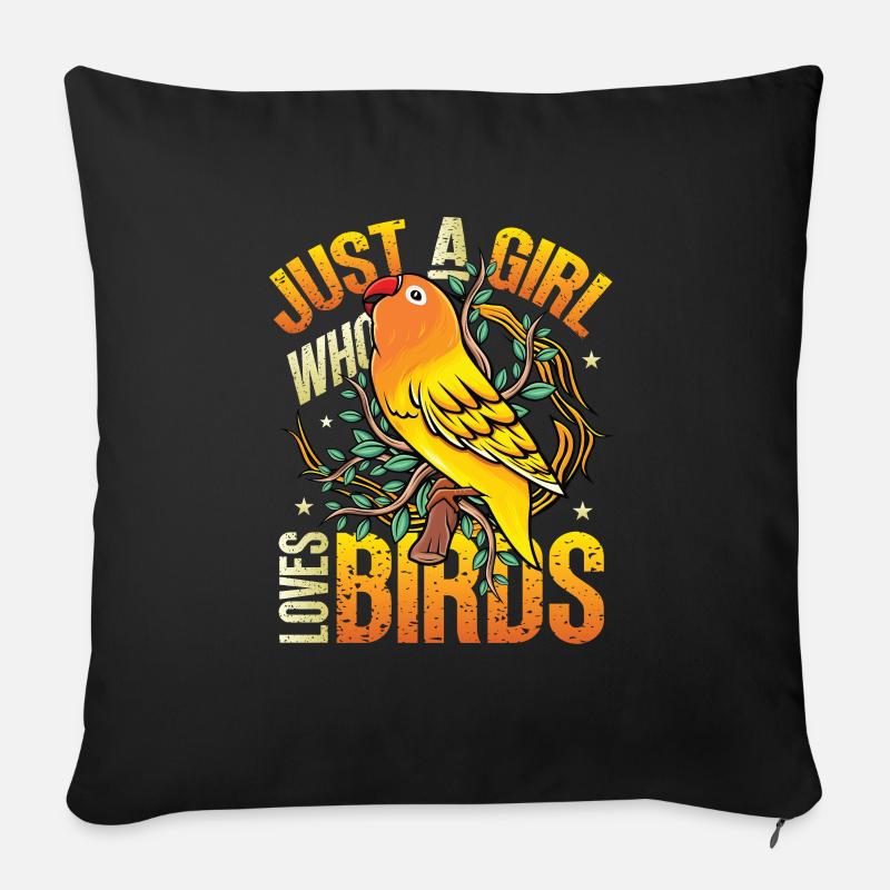 Girls Bird Lover - Nur Ein Mädchen, Das Vögel mag - Sofakissenbezug 45 x 45 cm - Schwarz