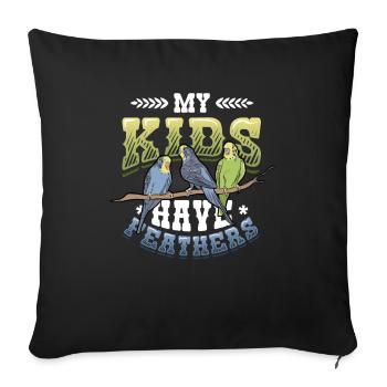 My children have feathers, budgie, bird - Sofa pillowcase 17,3'' x 17,3'' (45 x 45 cm) - black - Front
