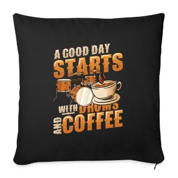 A good day starts with a drum kit - Sofa pillowcase 17,3'' x 17,3'' (45 x 45 cm) - black - Front