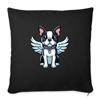 Cute Boston Terrier Angel in Comic Style - Sofa pillowcase 17,3'' x 17,3'' (45 x 45 cm) - black - Front