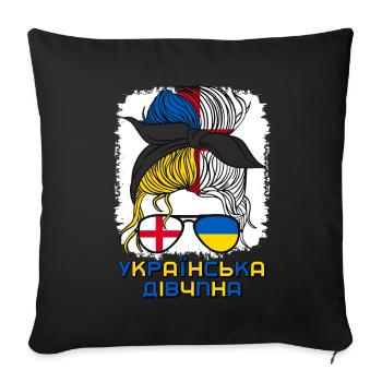 Fille ukrainienne moitié anglaise moitié drapeau de l’Ukraine - Housse de coussin décorative 45 x 45 cm - noir - Devant