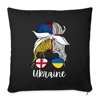 Moitié Anglais Moitié Ukrainien Fille Ukraine Drapeau - Housse de coussin décorative 45 x 45 cm - noir - Devant