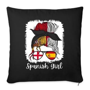 España Half English Half Spanish Girl Spain chica - Sofa pillowcase 17,3'' x 17,3'' (45 x 45 cm) - black - Front