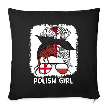 Polska Moitié Anglais Moitié Polonais Fille Pologne Femmes - Housse de coussin décorative 45 x 45 cm - noir - Devant