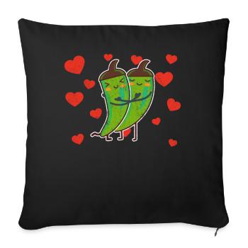 Mignon Couple De Chili Vert Étreindre Les Amateurs De Chili - Housse de coussin décorative 45 x 45 cm - noir - Devant