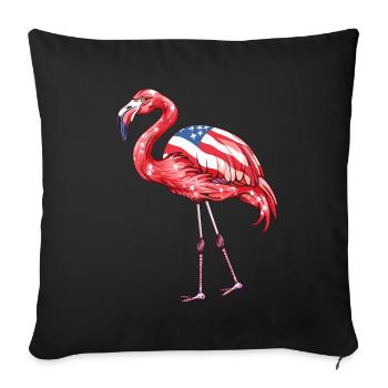 Flamants roses drapeau américain 4 juillet flamants roses cadeau - Housse de coussin décorative 45 x 45 cm - noir - Devant