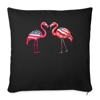 Flamants roses drapeau américain 4 de juillet flamants roses cadeau - Housse de coussin décorative 45 x 45 cm - noir - Devant