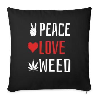 Peace Love Weed - Heart - Sofa pillowcase 17,3'' x 17,3'' (45 x 45 cm) - black - Front