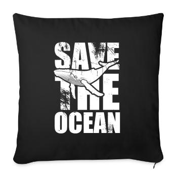 Sauver l’océan - baleine - baleine à bosse - cadeau - Housse de coussin décorative 45 x 45 cm - noir - Devant