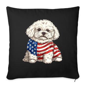 Bichon frisé chien 4 juillet Drapeau américain Cadeaux - Housse de coussin décorative 45 x 45 cm - noir - Devant