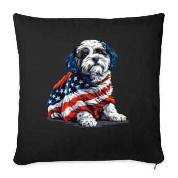 Bichon frisé chien 4 juillet Drapeau américain Cadeaux - Housse de coussin décorative 45 x 45 cm - noir - Devant