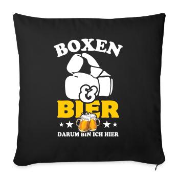 Boxen und Bier, darum bin ich hier - Spruch - Sofakissenbezug 45 x 45 cm - Schwarz - Vorne