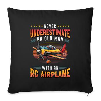 Old man with model airplane - Sofa pillowcase 17,3'' x 17,3'' (45 x 45 cm) - black - Front