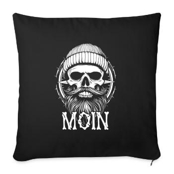 Moin - Totenkopf mit Bart - Seemann Geschenk - Sofakissenbezug 45 x 45 cm - Schwarz - Vorne