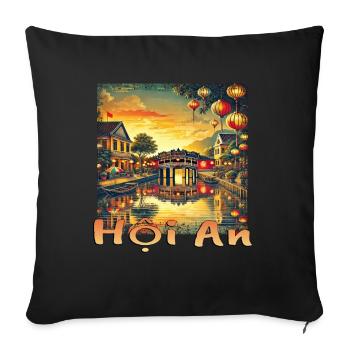 Hoi An Vietnam Vieille ville Coucher de soleil Grunge - Housse de coussin décorative 45 x 45 cm - noir - Devant