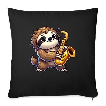 Paresseux Saxophone Saxophoniste Joueur Jazz Musique - Housse de coussin décorative 45 x 45 cm - noir - Devant