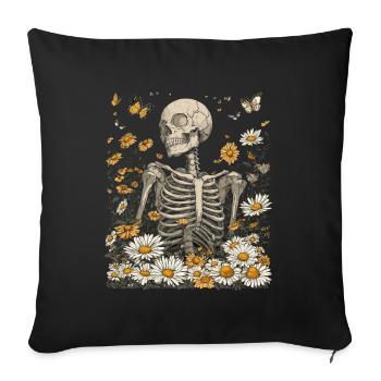 Skelett Blumen - Sofakissenbezug 45 x 45 cm - Schwarz - Vorne