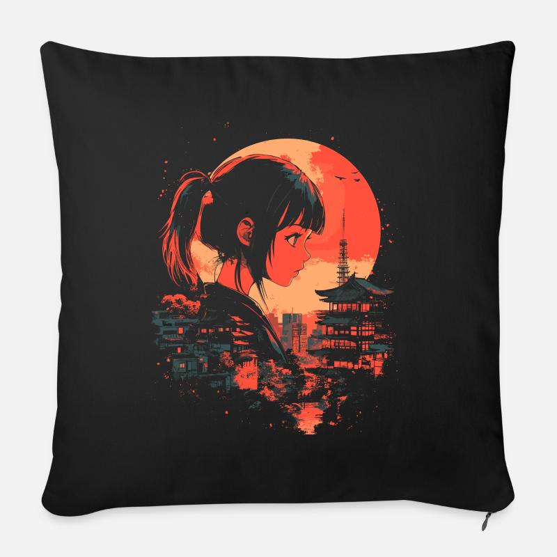 Anime Mädchen Japan - Sofakissenbezug 45 x 45 cm - Schwarz