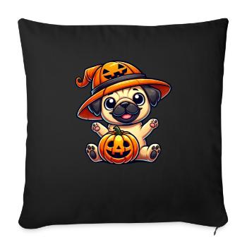 Halloween Dog Pug Pumpkin Hat Whimsical - Sofa pillowcase 17,3'' x 17,3'' (45 x 45 cm) - black - Front