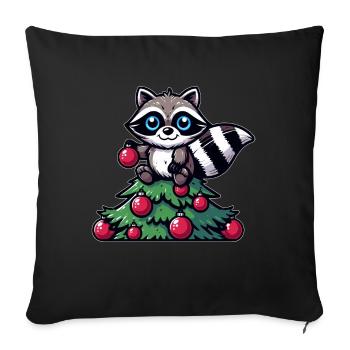 Sapin de Noël raton laveur drôle fantaisiste - Housse de coussin décorative 45 x 45 cm - noir - Devant
