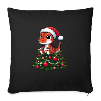 Dino with Christmas Tree Whimsical Cartoon T-Rex - Sofa pillowcase 17,3'' x 17,3'' (45 x 45 cm) - black - Front