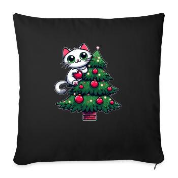 Süße Katze Weihnachten Comic Tannenbaum - Sofakissenbezug 45 x 45 cm - Schwarz - Vorne