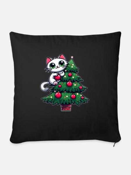 Süße Katze Weihnachten Comic Tannenbaum - Sofakissenbezug 45 x 45 cm - Schwarz