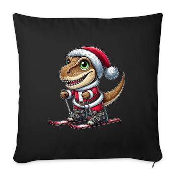 Noël Dino Skier Trex Père Noël - Housse de coussin décorative 45 x 45 cm - noir - Devant