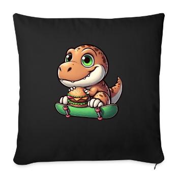 T-Rex Dinosaur Skateboard Cheeseburger Fun - Sofa pillowcase 17,3'' x 17,3'' (45 x 45 cm) - black - Front