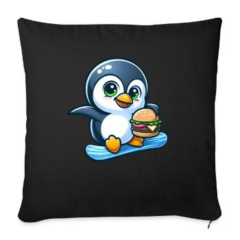 Cool pingouin snowboarder avec burger - Housse de coussin décorative 45 x 45 cm - noir - Devant