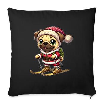Pug on skis winter fun Christmas - Sofa pillowcase 17,3'' x 17,3'' (45 x 45 cm) - black - Front