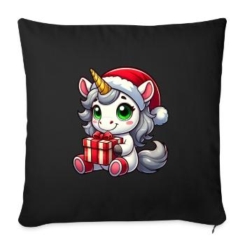 Weihnachtsmann mit Weihnachts-Einhorn - Sofakissenbezug 45 x 45 cm - Schwarz - Vorne