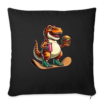T-Rex Dinosaur Skateboard Hamburger Fun - Sofa pillowcase 17,3'' x 17,3'' (45 x 45 cm) - black - Front