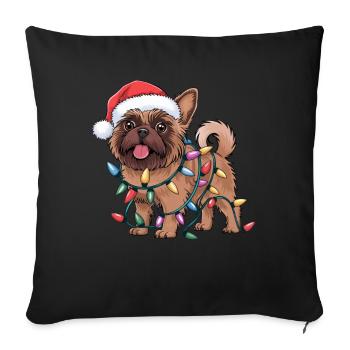 Bruxelles Griffon Noël Lumières Noël Chiens Cadeaux - Housse de coussin décorative 45 x 45 cm - noir - Devant