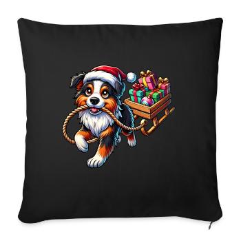 Chien de Noël mignon berger australien - Housse de coussin décorative 45 x 45 cm - noir - Devant